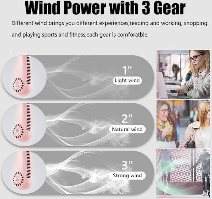 Portable Neck Fan, Hands-Free Bladeless Rechargeable USB Fan with 3 Speeds and 72 Air Outlets, Adjustable Personal Cooling Fan for Indoor Outdoor Travel Office