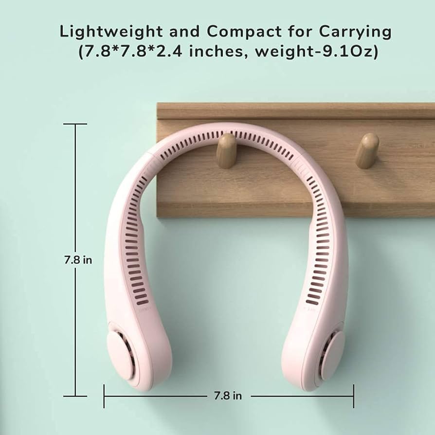 Portable Neck Fan, Hands-Free Bladeless Rechargeable USB Fan with 3 Speeds and 72 Air Outlets, Adjustable Personal Cooling Fan for Indoor Outdoor Travel Office