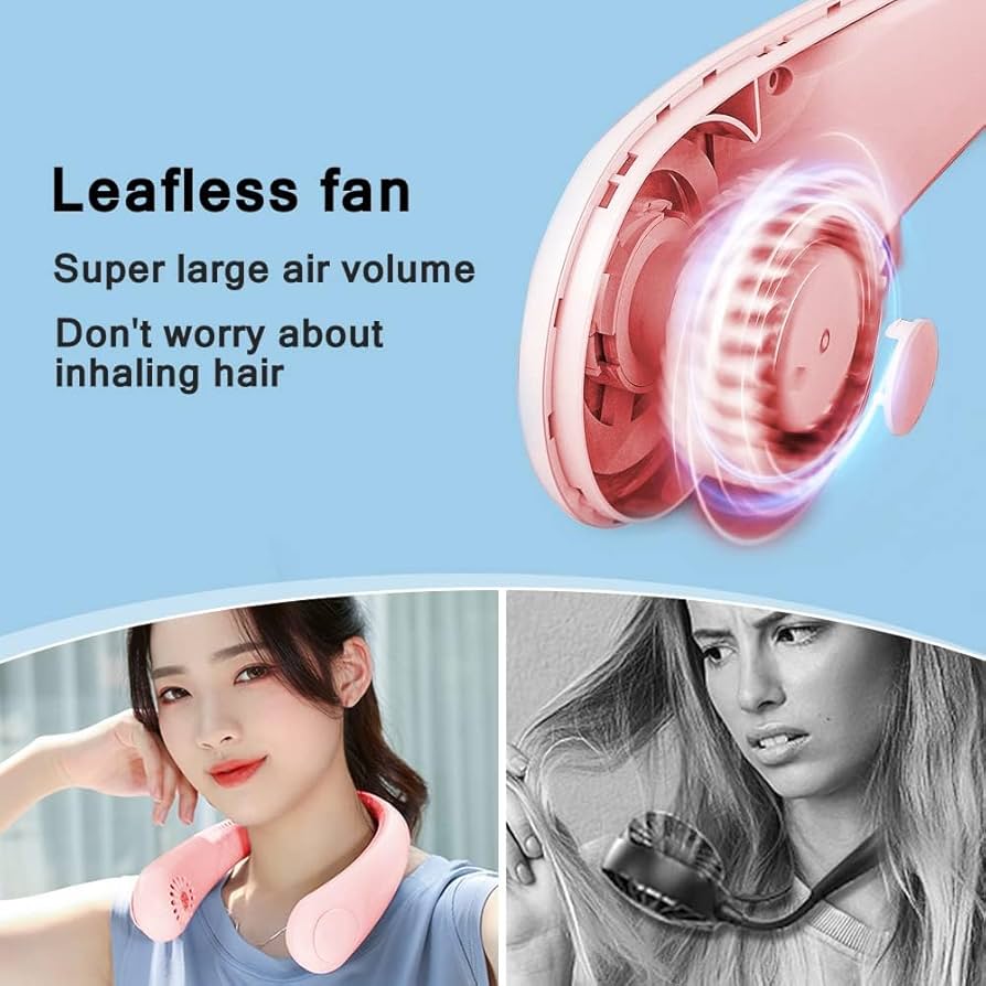Portable Neck Fan, Hands-Free Bladeless Rechargeable USB Fan with 3 Speeds and 72 Air Outlets, Adjustable Personal Cooling Fan for Indoor Outdoor Travel Office