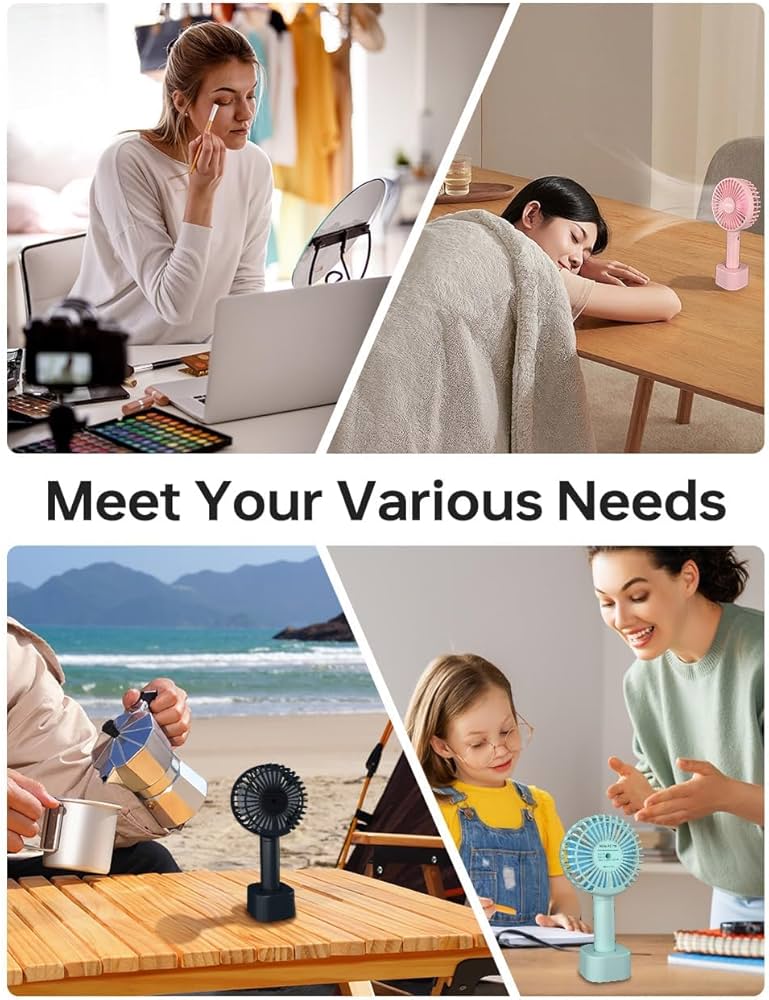 Mini Portable Fan, Powerful Hand Fan Cute Design 3 Speed Personal Small Desk Fan with Base, Lightweight Rechargeable USB Handheld Fan for Girl, Women, Men, Indoor, Outdoor