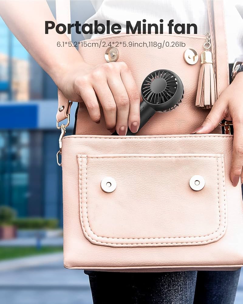 Mini Portable Fan, Powerful Hand Fan Cute Design 3 Speed Personal Small Desk Fan with Base, Lightweight Rechargeable USB Handheld Fan for Girl, Women, Men, Indoor, Outdoor